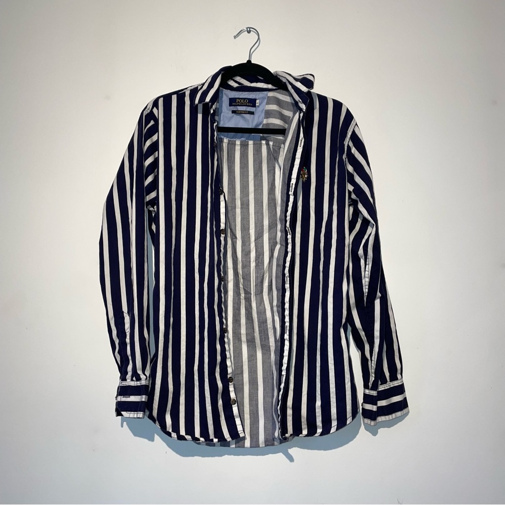 Polo Ralph Lauren Navy & White Button-Down Shirt — Large